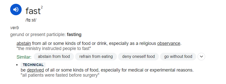Does Daily Intermittent Fasting Have The Same Benefits as 21-day Breuss Long-term Fast? 1 The meaning of fast, for comparison between intermittent fasting and Breuss long-term fast.